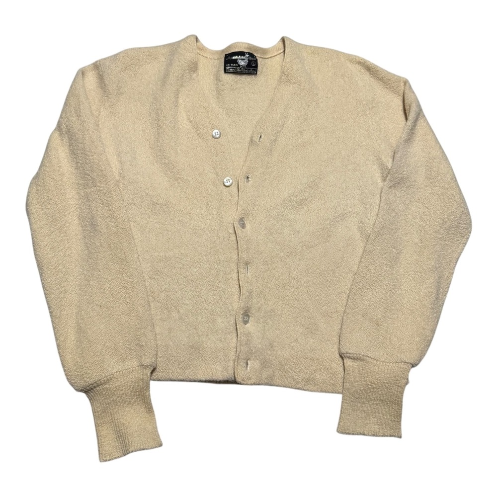 Vintage Sears The Men's Store Alpaca Off White Cardigan Sweater‎ Youth L FLAWS